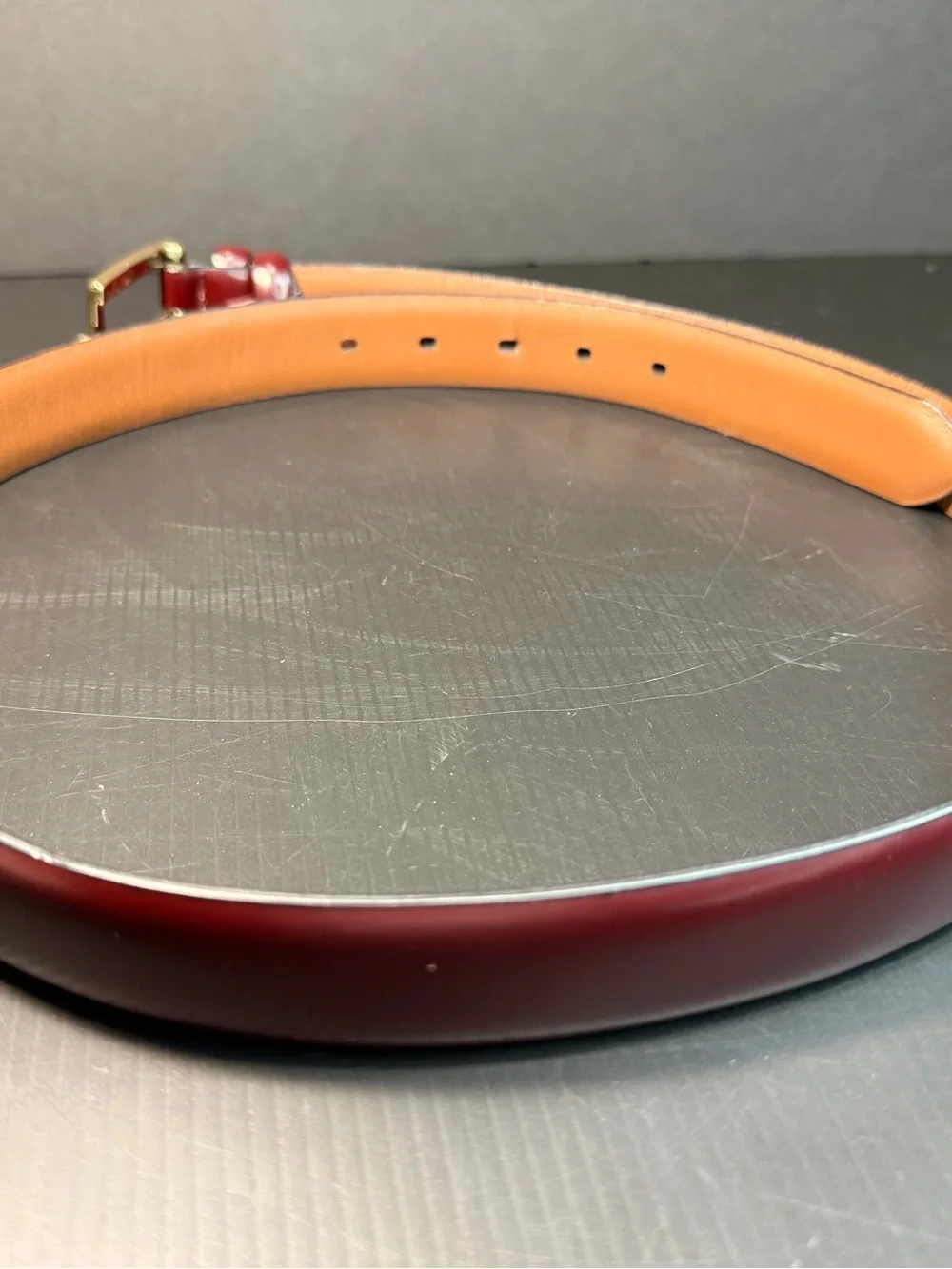Roundtree & Yorke Burgundy Reversible Leather Dress Belt Gold Buckle Size 36