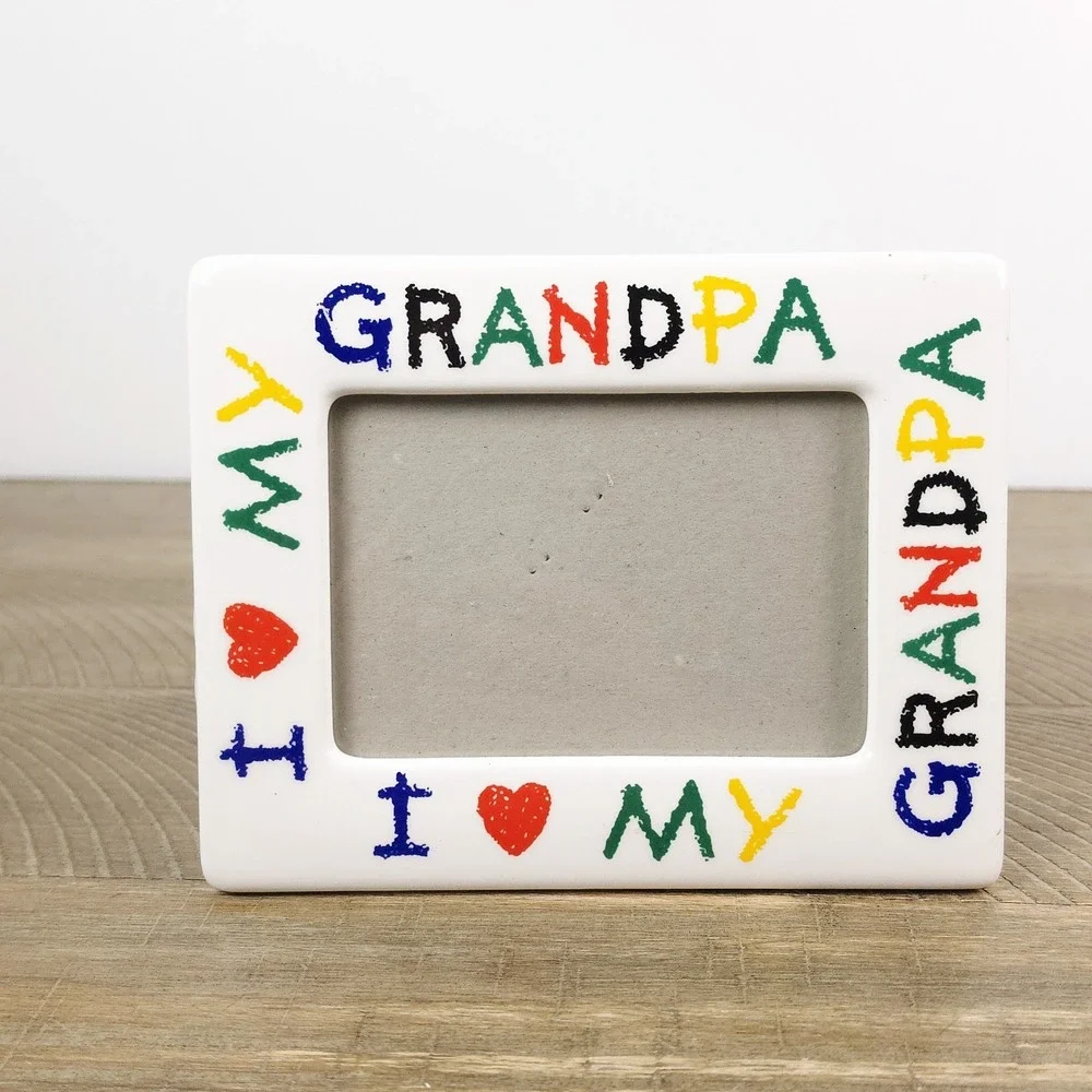 Ceramic Picture Frame I Love My Grandpa Colorful Holds‎ 4x6 Photo Keepsake 90's