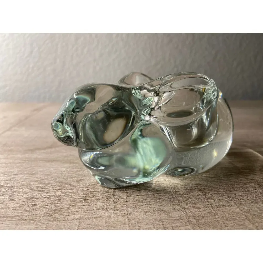 Indiana Glass Co Clear Glass Bunny Rabbit Hare Votive Candle Holder Figurine