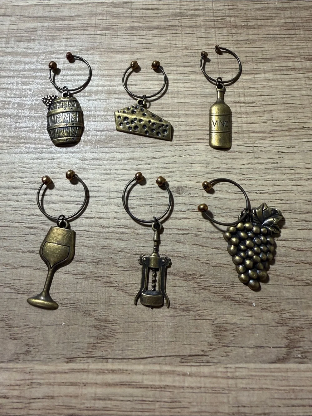 Source Unknown Bronze Wine Charm Set with Grape, Bottle & Corkscrew