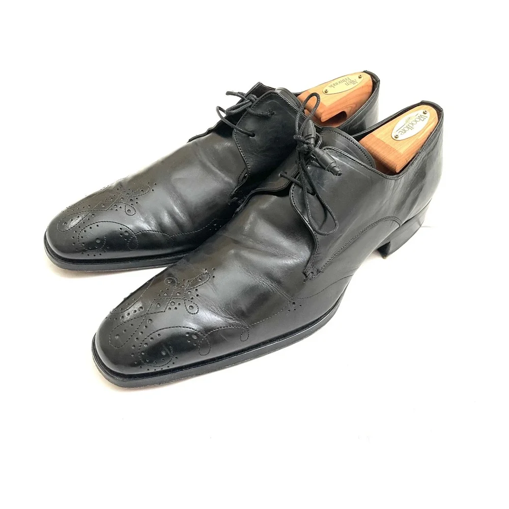 Mezlan Derby Shoes Mens 12M Black Excellent Medallion Toe Brogue Leather Spain