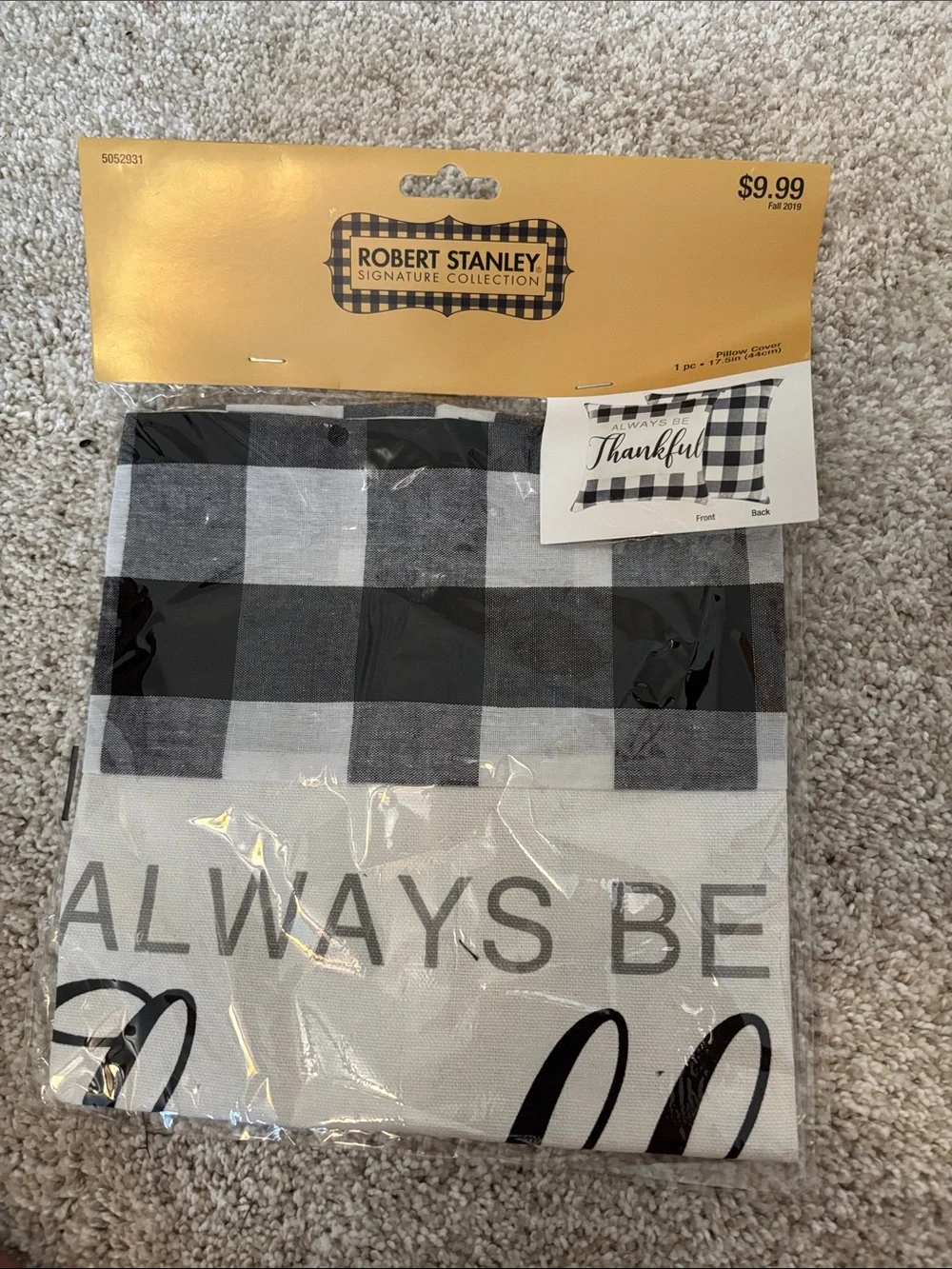 Robert Stanley Black & White Buffalo Check 'Always Be Thankful' Pillow Cover