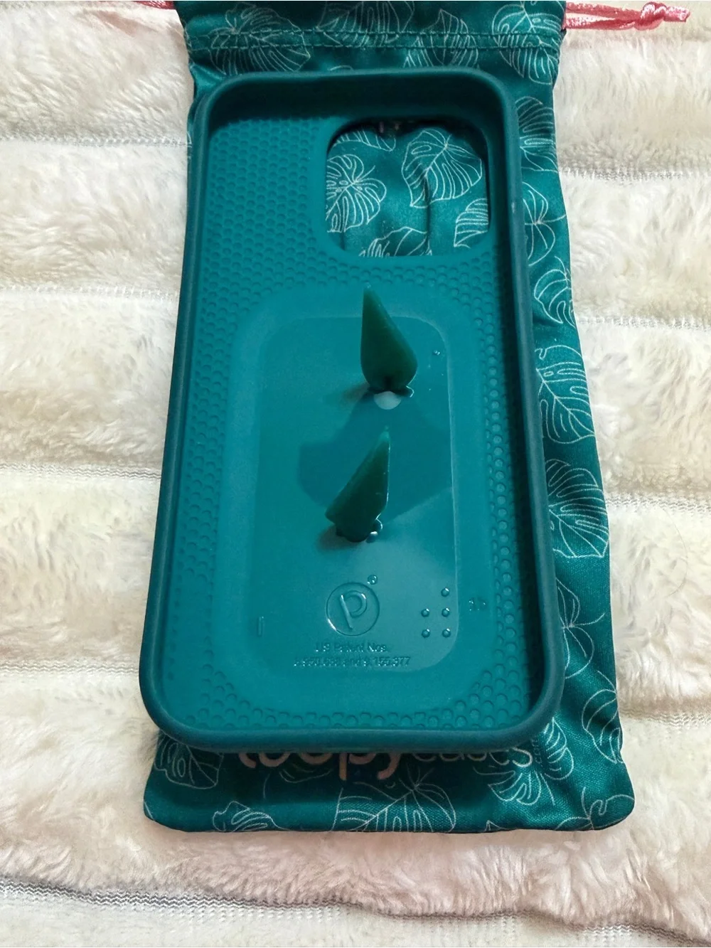 Loopy Case Teal Phone Case with White Leaf Pattern and Built-In Loop