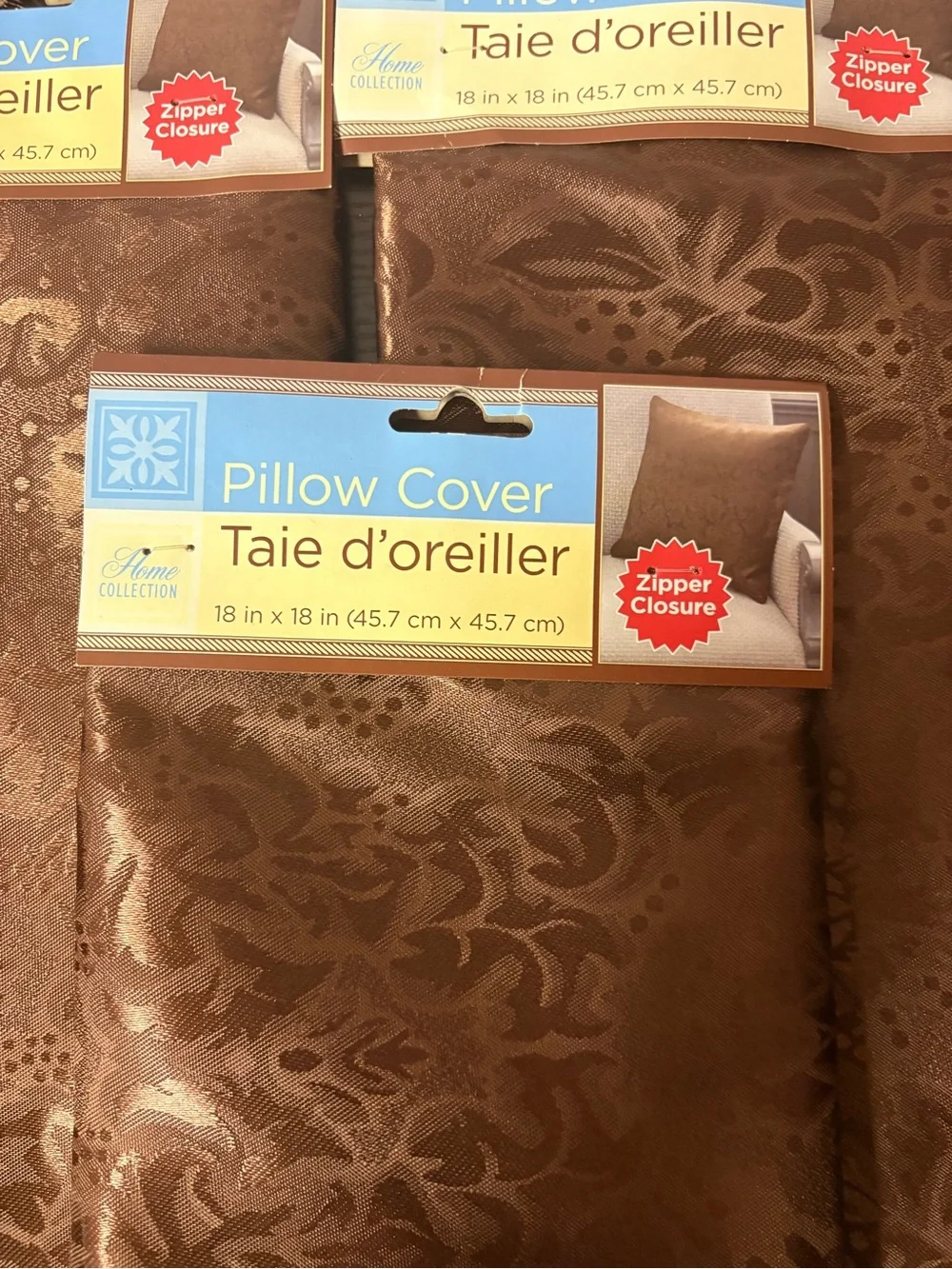 Set of 3 Brown Floral Damask 18x18 Decorative Pillow Covers New