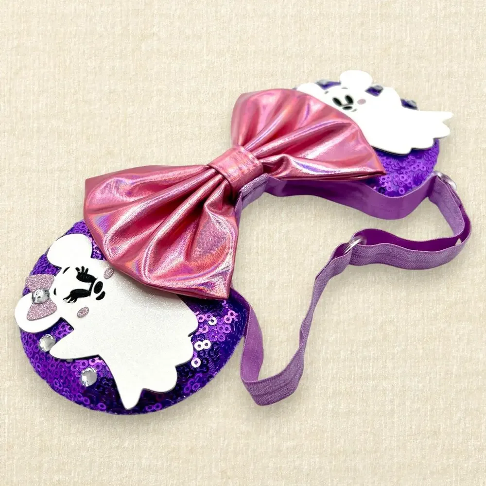 Elastic Lavender Ghost Minnie Ears | Disney-Inspired Halloween Mouse Ears