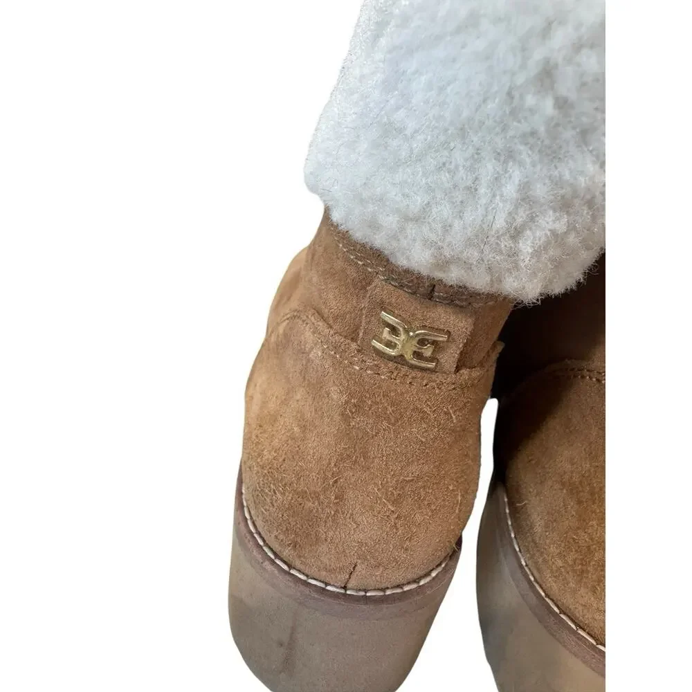 Sam Edelman Franc Suede Hiking Platform Wedge Booties Faux Fur Trim Size 6.5