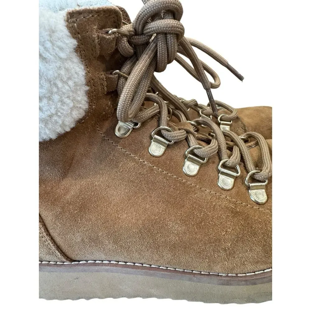 Sam Edelman Franc Suede Hiking Platform Wedge Booties Faux Fur Trim Size 6.5