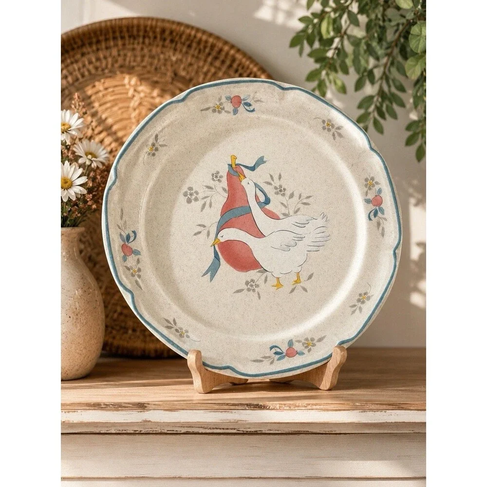 VTG Set of 3 Marmalade International Salad Plates Geese Red Fruit Blue Ribbon
