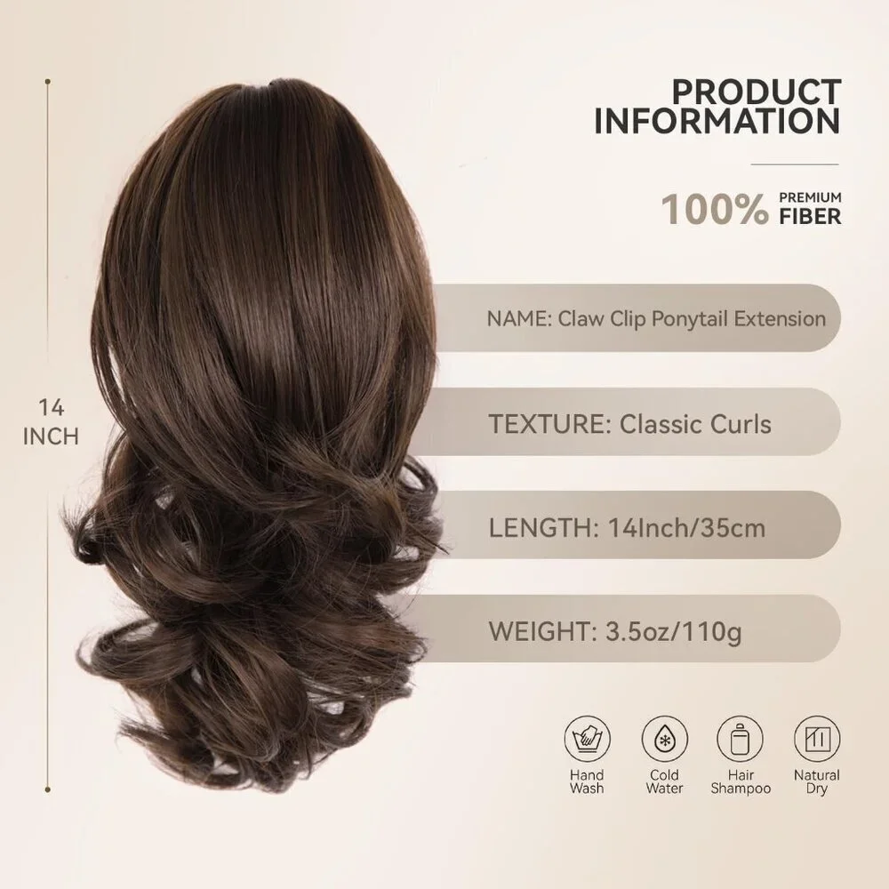 14 Inch Curly Synthetic Ponytail Extension Clip-in Wavy Hair for Women