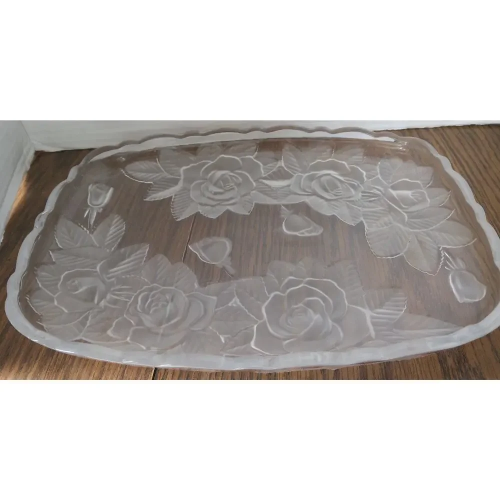 Home Beautiful Rose Pearls 11 1/2 Inch Crystal Sandwich Tray