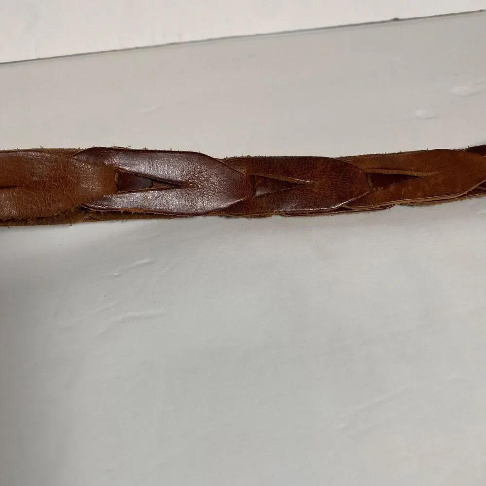 Eddie Bauer Brown Leather Interlocking Belt Solid Brass Buckle Size 42 Vintage