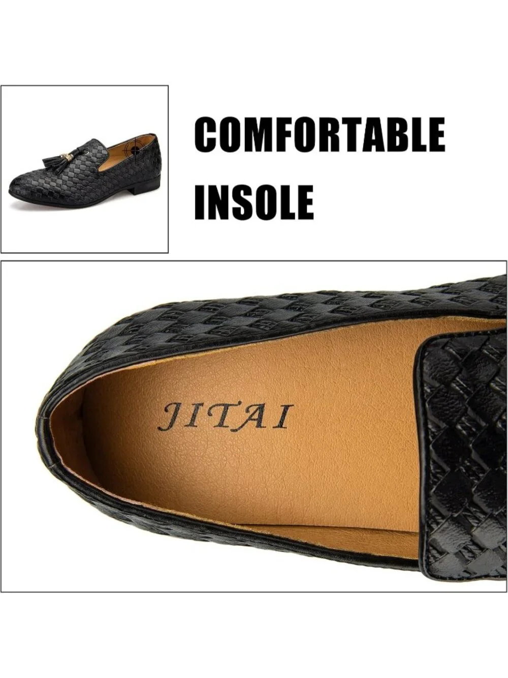 JITAI Men's Black09 Rubber Loafers Tassels Spikes Comfortable Wedding Prom Shoes