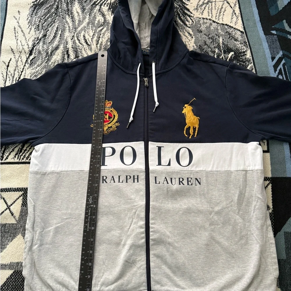 Polo Ralph Lauren Royal Crest #3 Big Pony Embroidered Blue/White/Grey Zip Hoodie