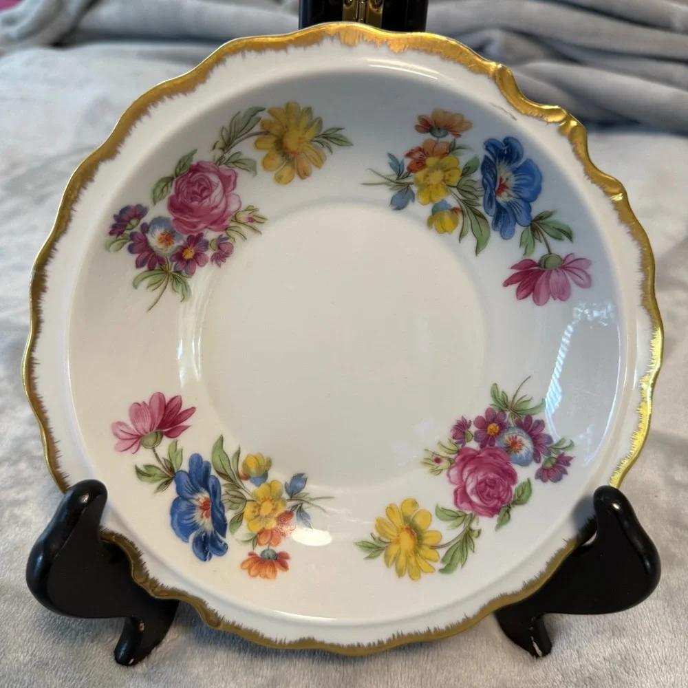 Vintage Lefton Bone China Plate Number 7255  Hand Painted‎ Floral, Gold Trim