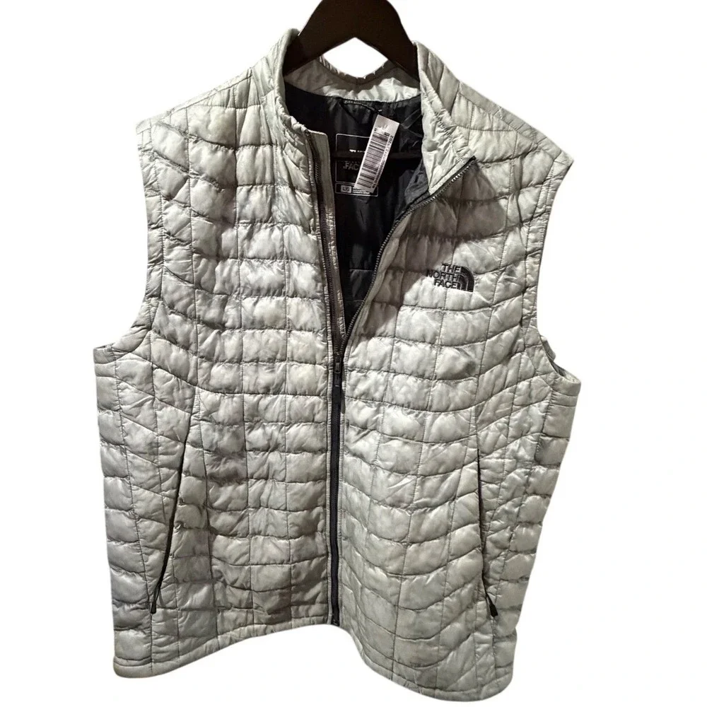 The North Face Mens Thermoball‎ Insulated Quilted Vest Silver Grey Large L Zip