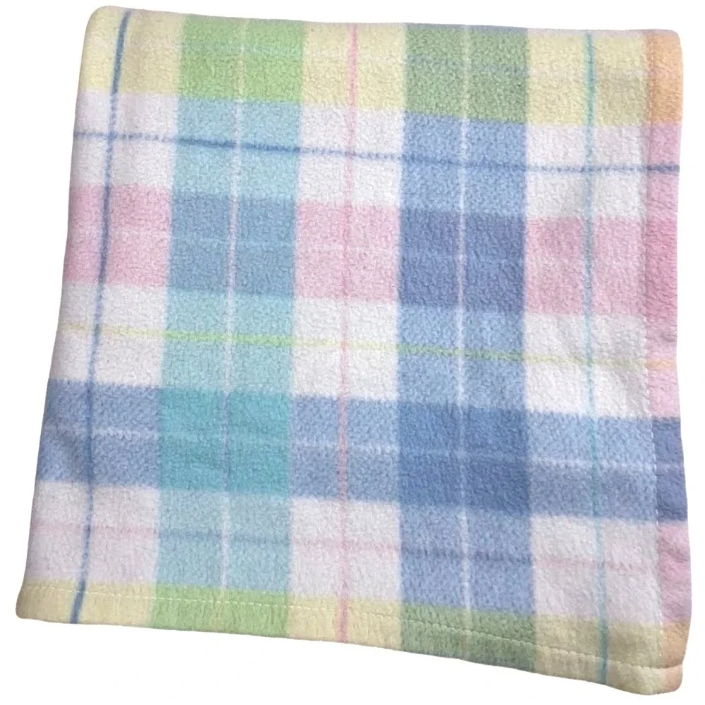 Carter's ? Vtg Pastel Plaid Baby Blanket Soft Acryclic 32x44 Pink Blue Yellow