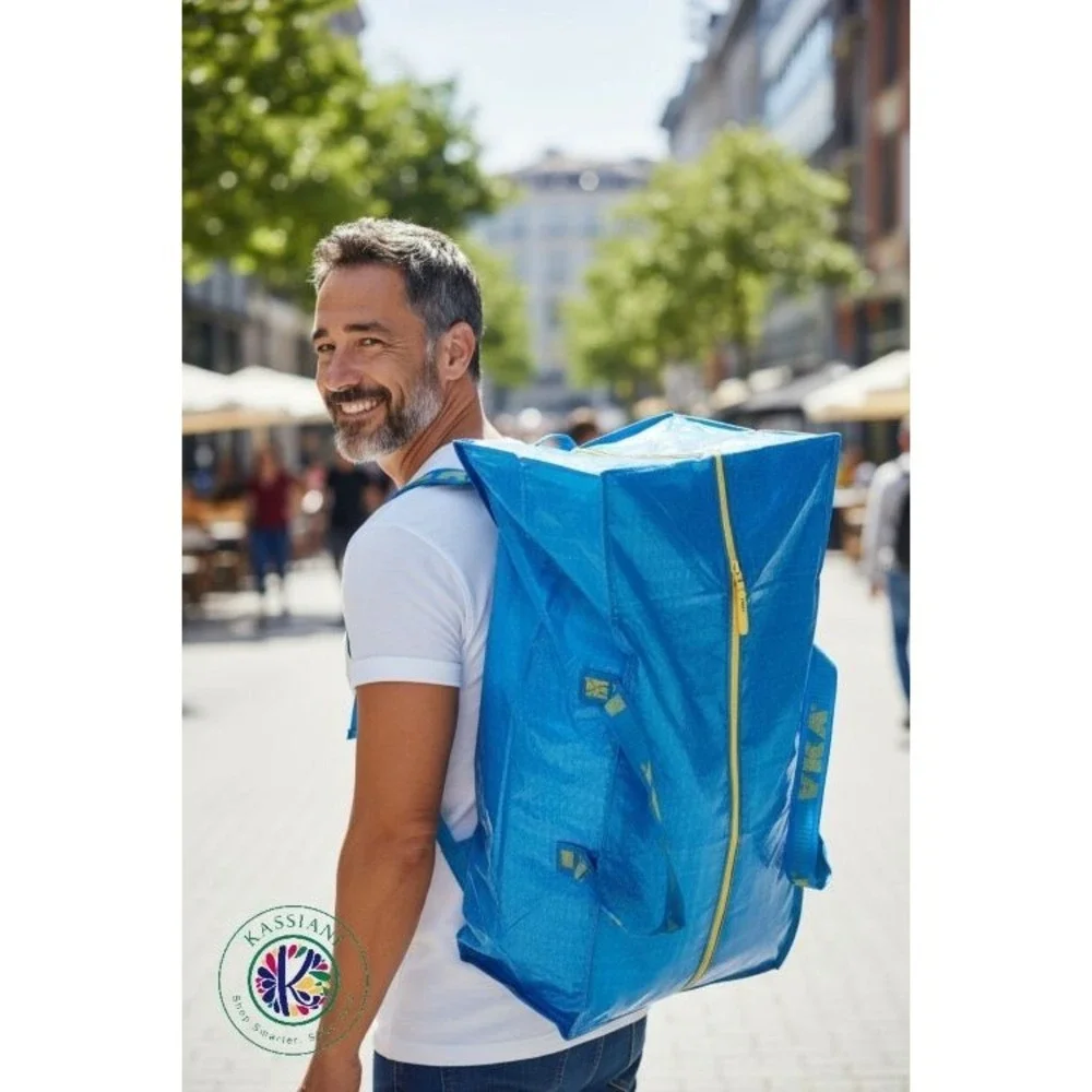 IKEA FRAKTA Blue Storage Bag – 20 Gallon, Reusable with Zipper & Dual‎ Handles