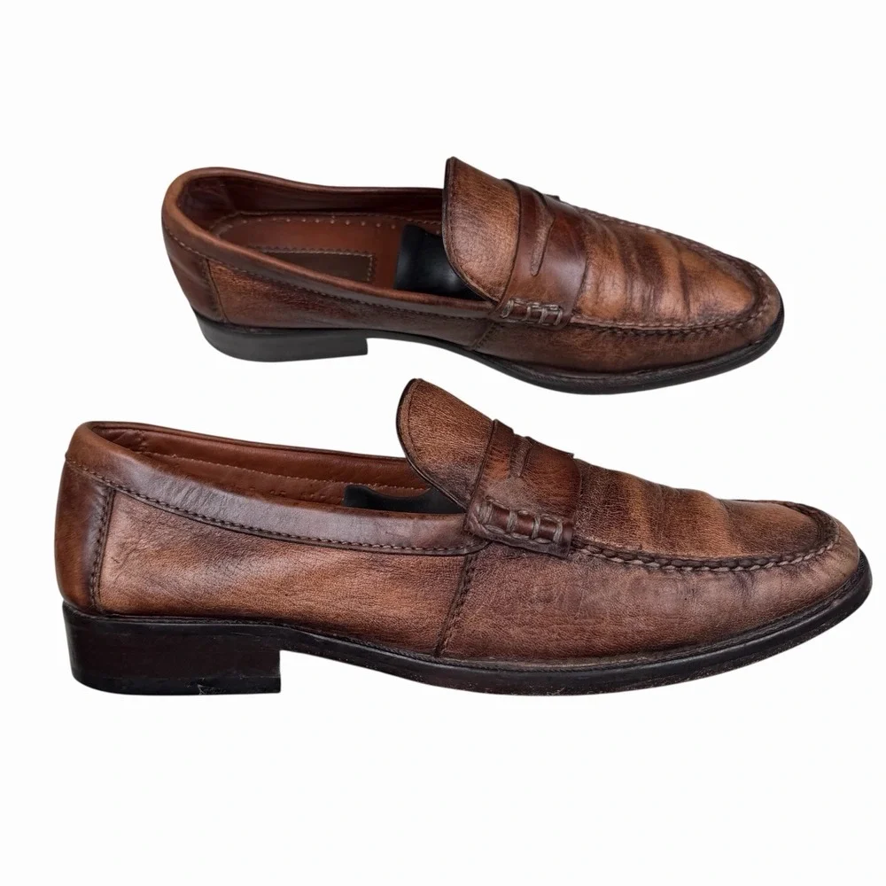Franco Cuadra Shoes Mens Size 27.5 Brown Leather Loafers Slip‎ On Shoes