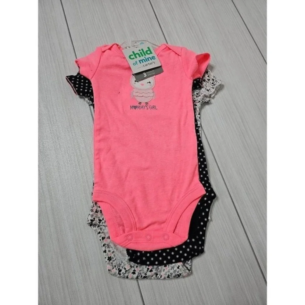 Child of Mine by Carters Baby Girl Bodysuits 3 Pack Pink‎ Polka Dot Floral NWT