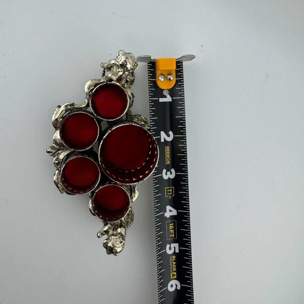 Vintage Small Cherub Vanity Organizer Silver tone  Victorian Red Velvet Putti