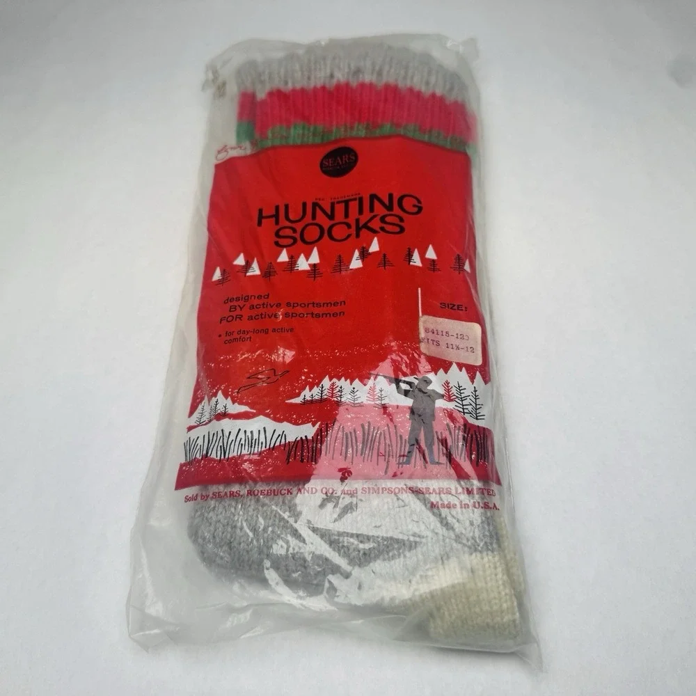 NOS Vintage Hunting Long Socks Men's Sears Roebuck Original Label Bag sz 11.5-12