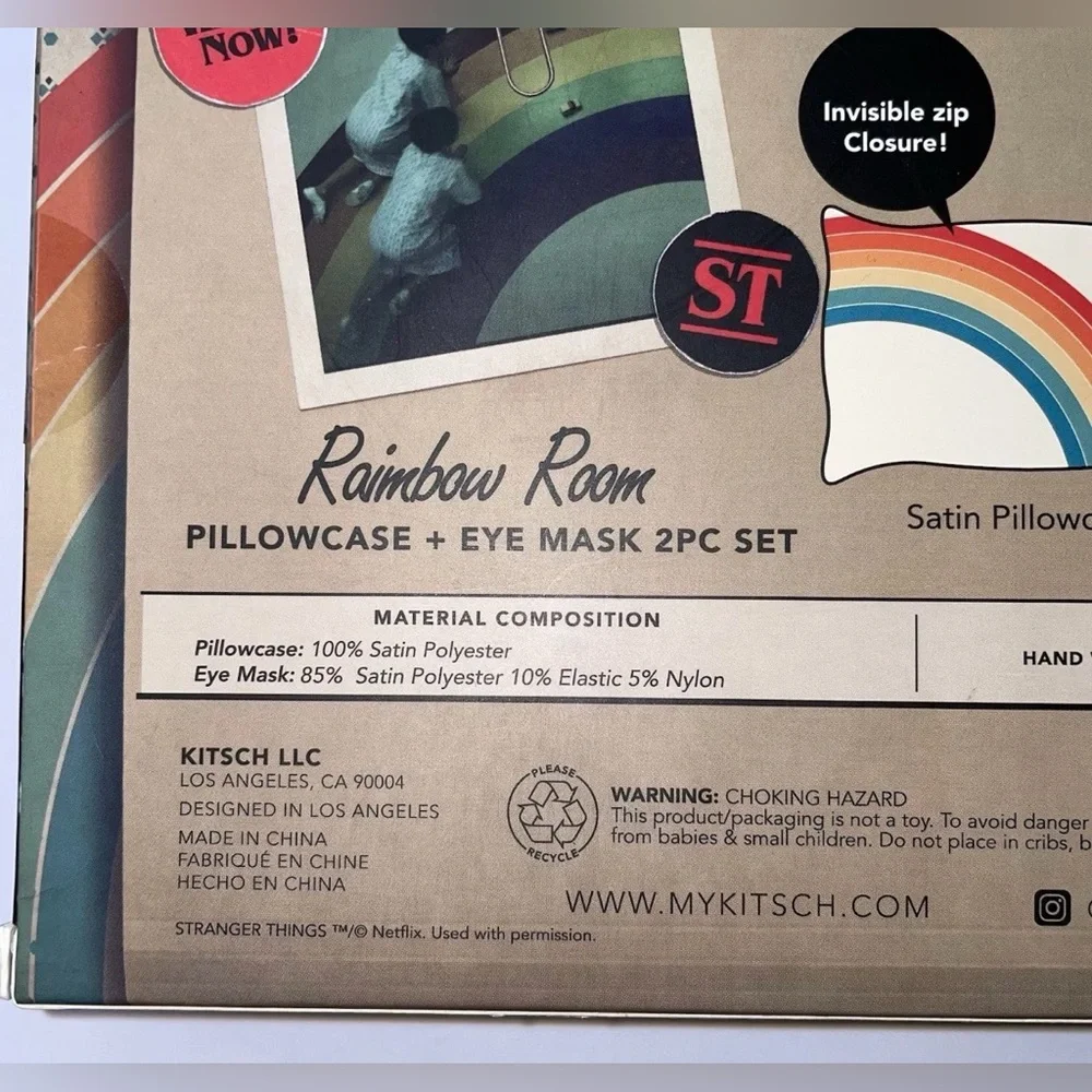 NIB Stranger Things X Kitsch Rainbow Room Pillowcase + Eye Mask 2pc‎ Set