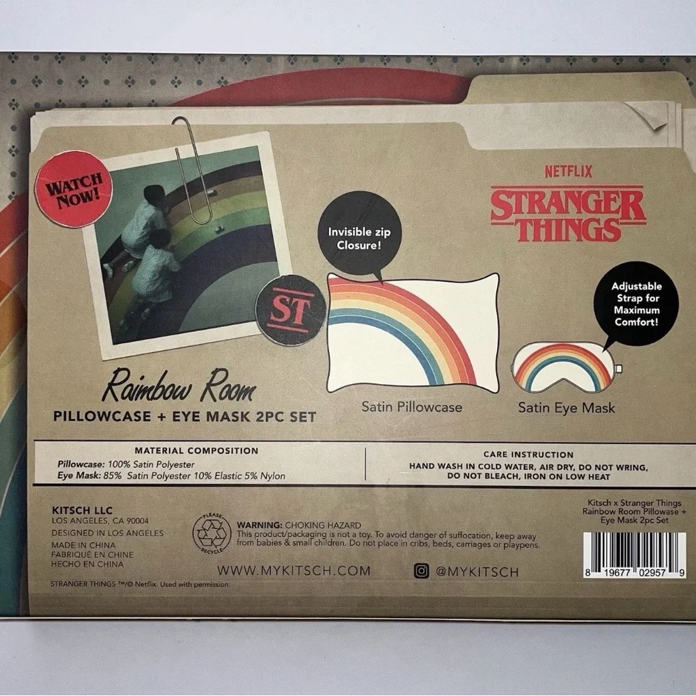 NIB Stranger Things X Kitsch Rainbow Room Pillowcase + Eye Mask 2pc‎ Set