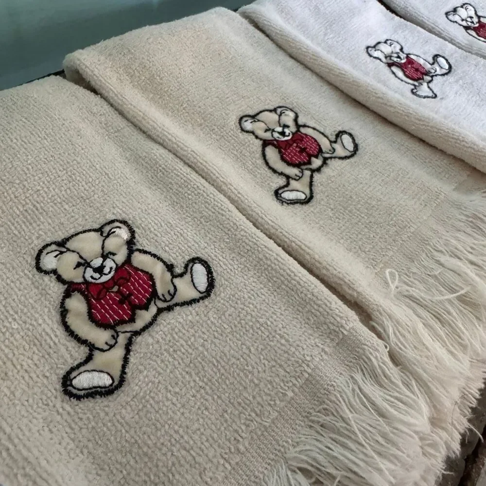 Vintage Teddy Bear Cream Hand or Dish Towels Set of 4