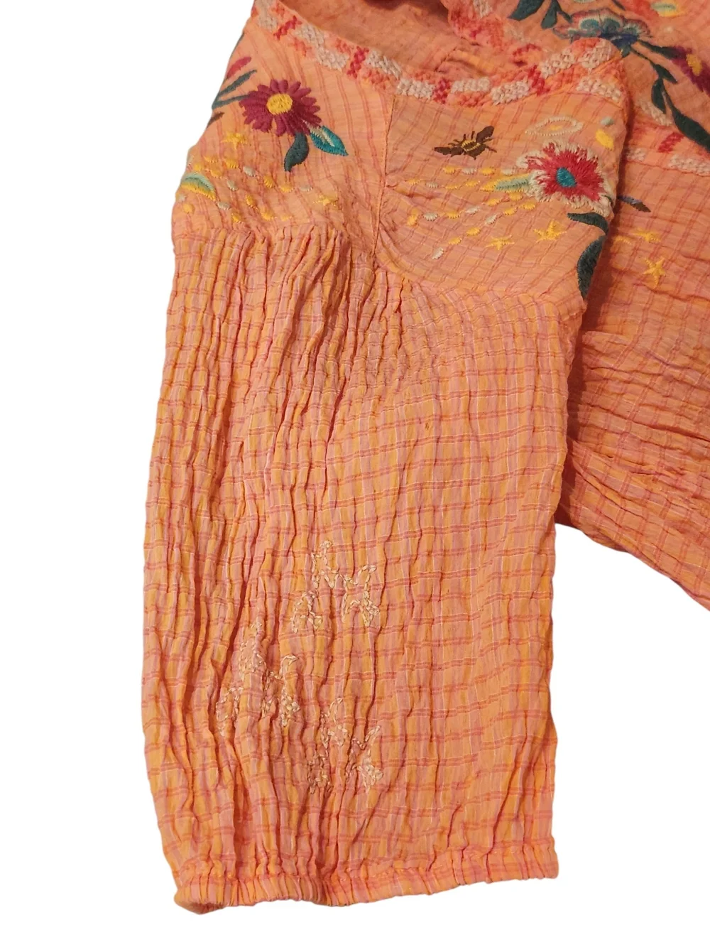 Johnny Was Embroidered Olinda Puff Sleeve Boho Blouse Floral Vine Art Top ✨