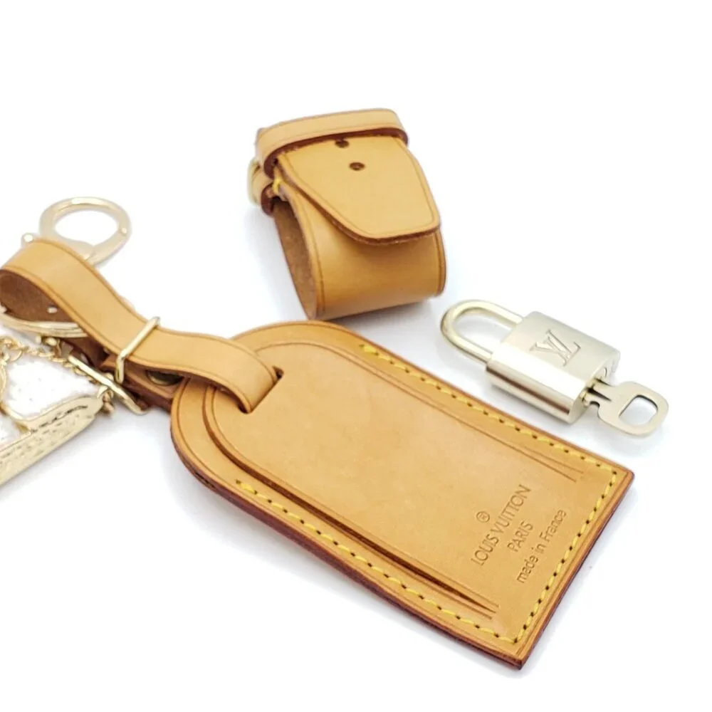 Authentic Louis Vuitton Luggage Nametag and Gold Padlock with Unbranded Keycharm