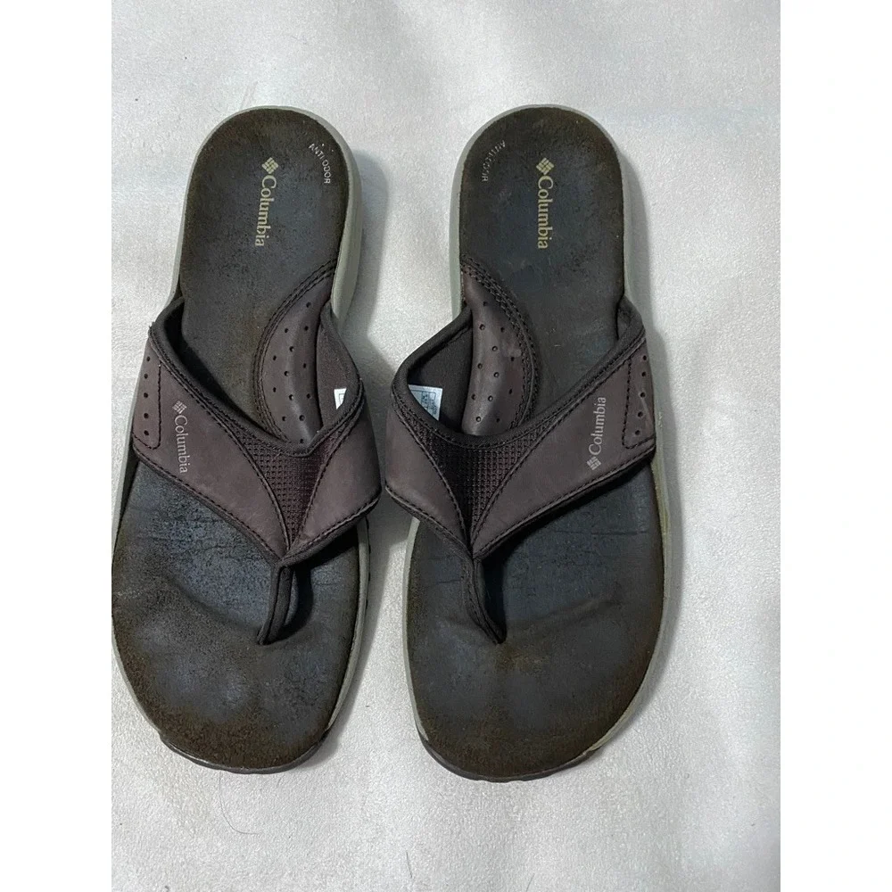 Columbia Mens Flip Flop Sandals Brown Thong Comfort Omni-Grip‎ Size 9