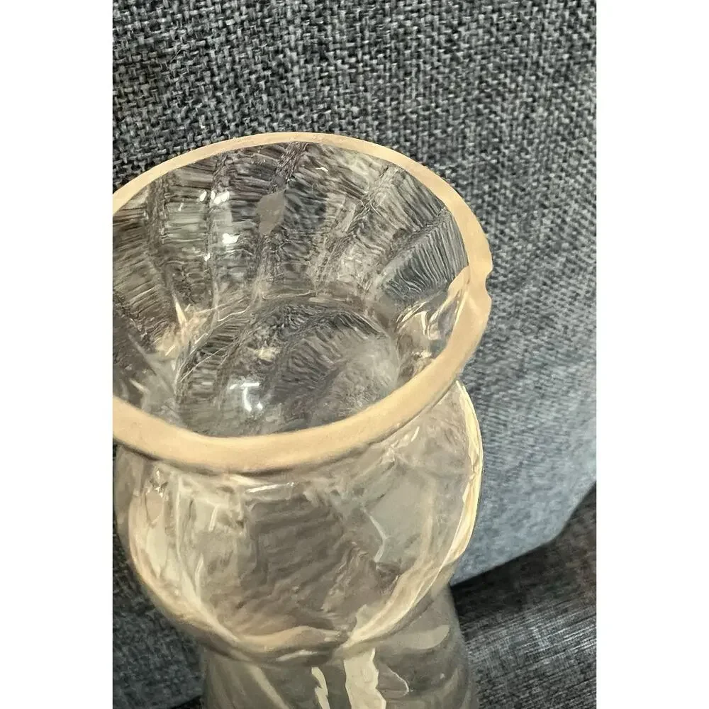 Vintage Hand Blown Crystal Bud Vase Ruffled Swirled Tall‎ Spiral Slender 12.5