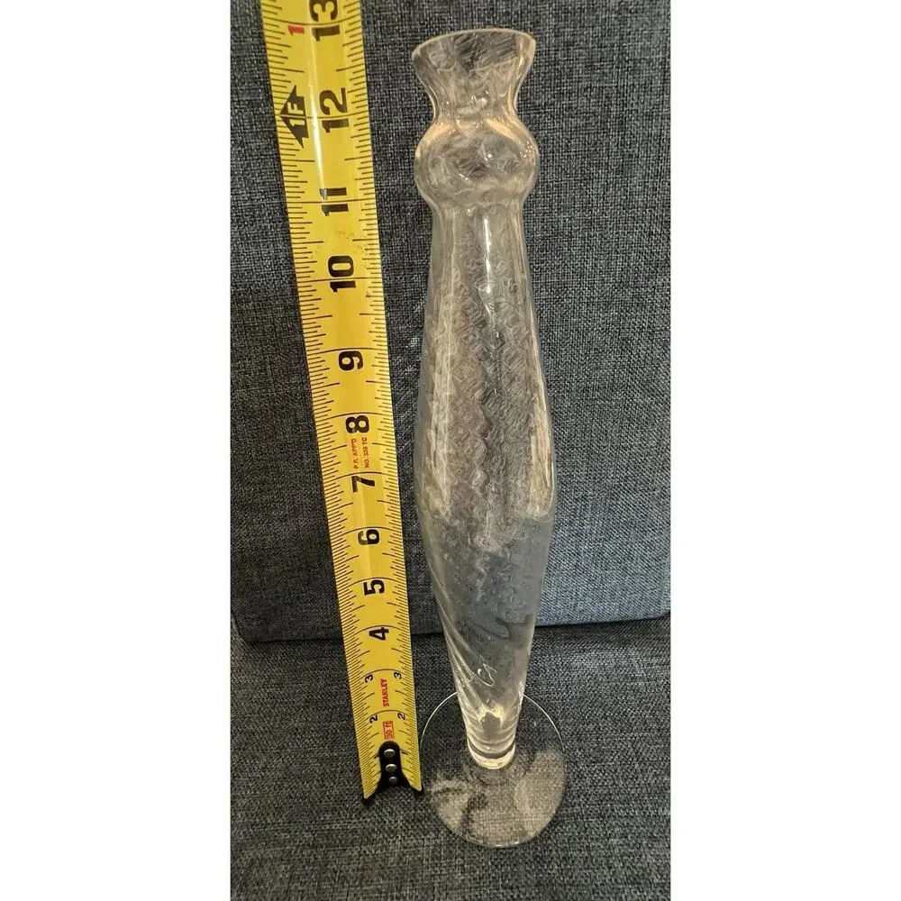 Vintage Hand Blown Crystal Bud Vase Ruffled Swirled Tall‎ Spiral Slender 12.5