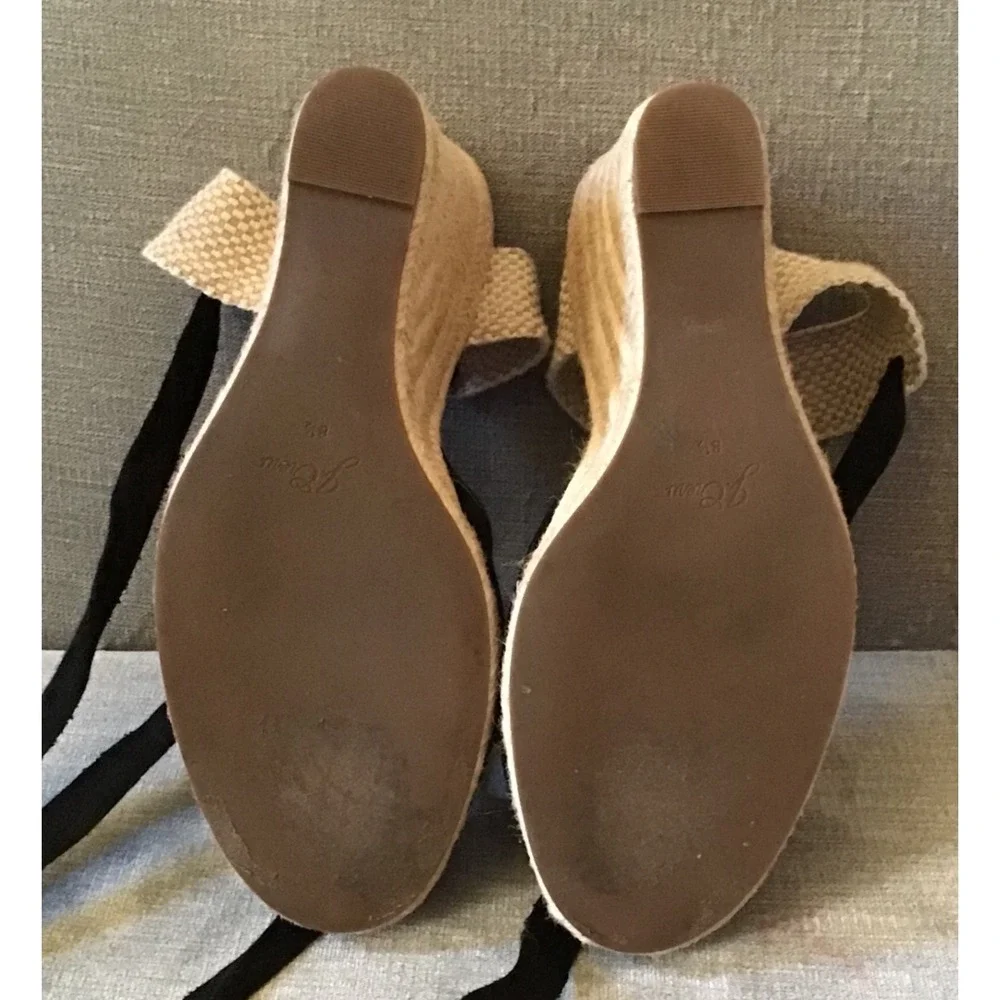 J Crew Black Canvas Espadrille Wedge Chunky‎ Sandals Lace Up Ankle Strap