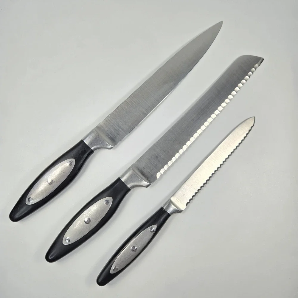 Cuisinart 3 Stainless Steel Knives Set Carving Bread‎ Serrated Utility Black