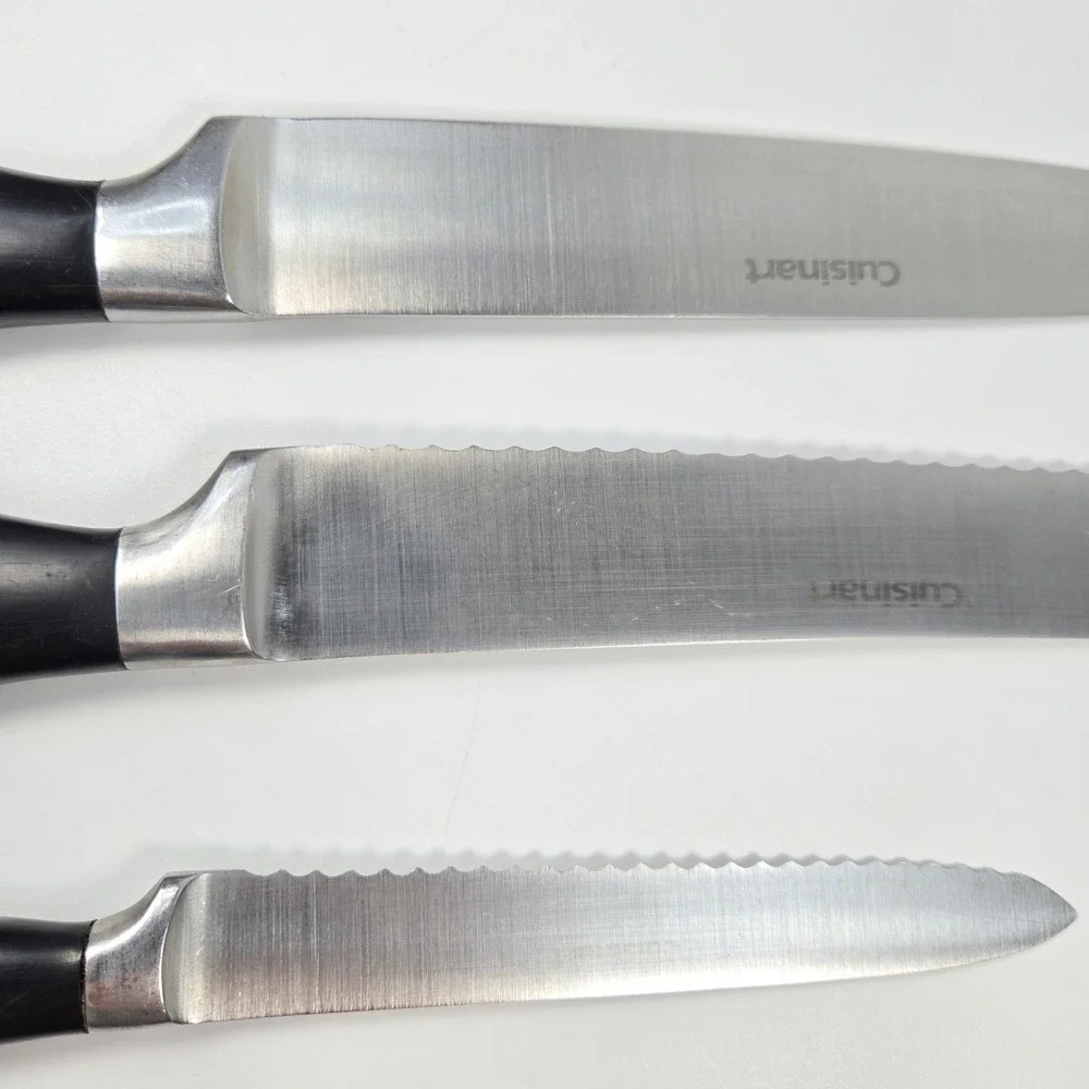 Cuisinart 3 Stainless Steel Knives Set Carving Bread‎ Serrated Utility Black