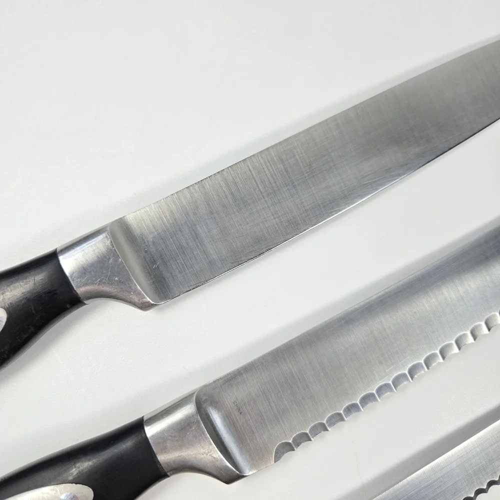 Cuisinart 3 Stainless Steel Knives Set Carving Bread‎ Serrated Utility Black