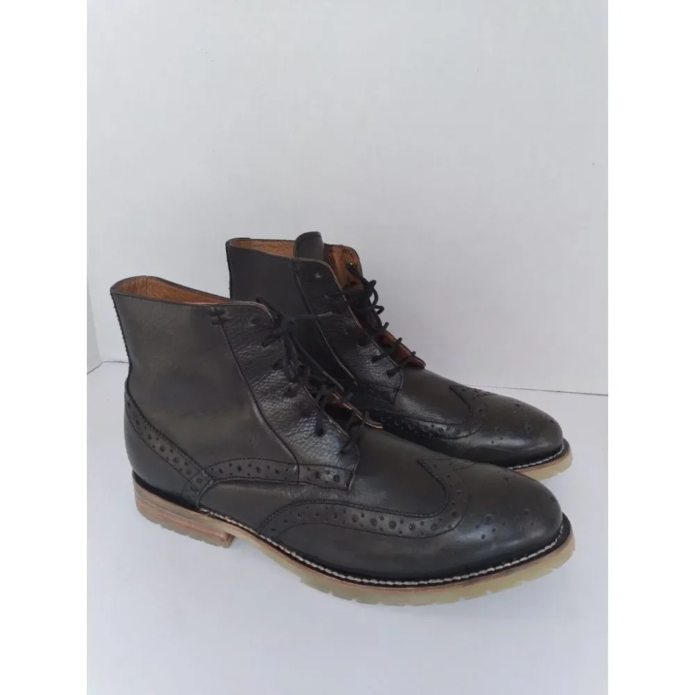 Classic Black Leather Wingtip Brogue Boot with Contrast Sole - Casual Dress Boot