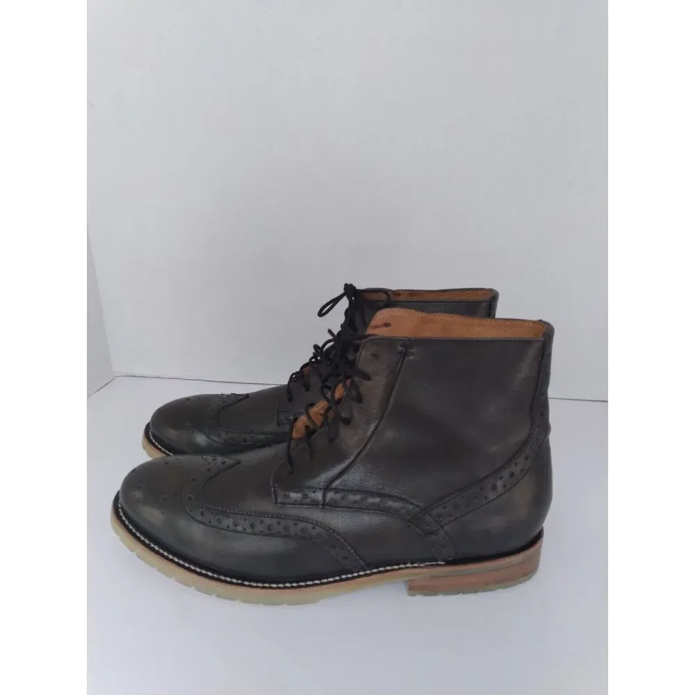 Classic Black Leather Wingtip Brogue Boot with Contrast Sole - Casual Dress Boot
