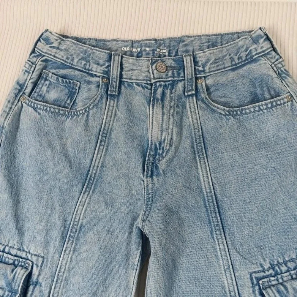 Old Navy Jeans Kids 16 Blue High‎ Rise Baggy Cargo Wide Leg Denim Pants