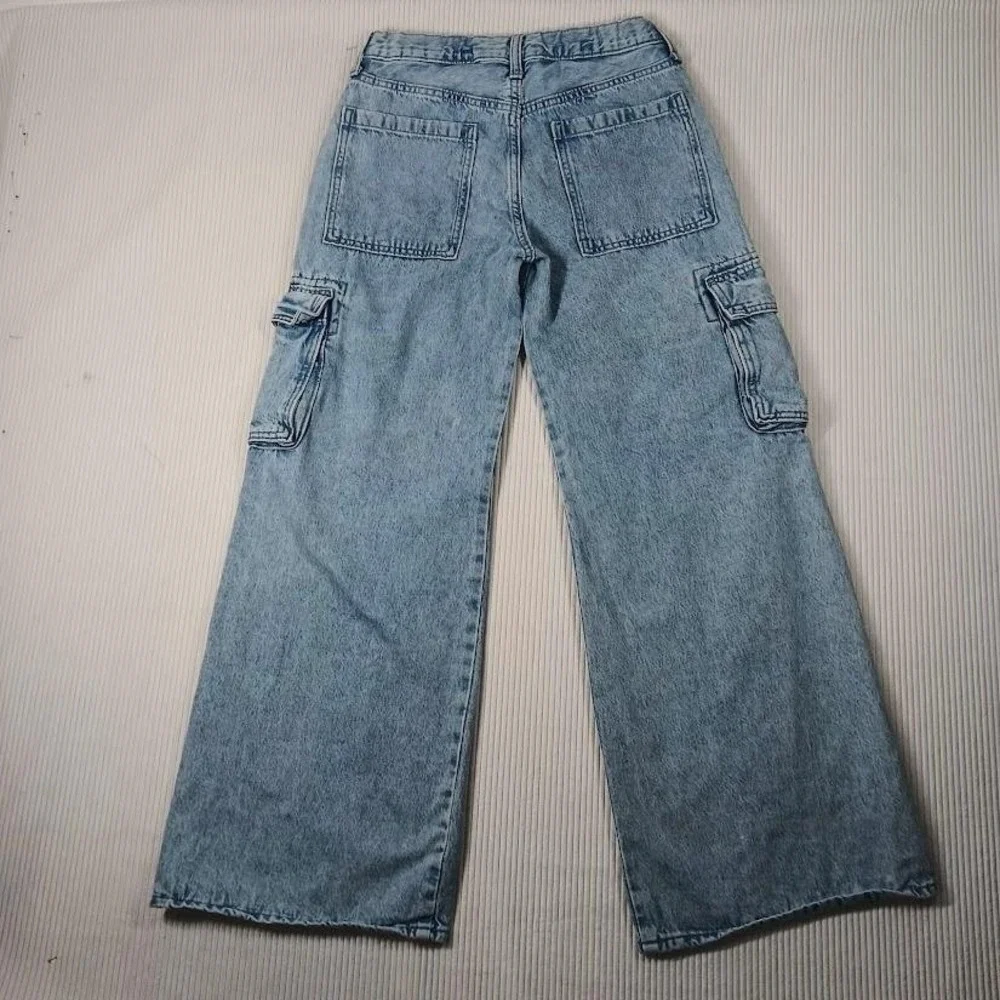 Old Navy Jeans Kids 16 Blue High‎ Rise Baggy Cargo Wide Leg Denim Pants