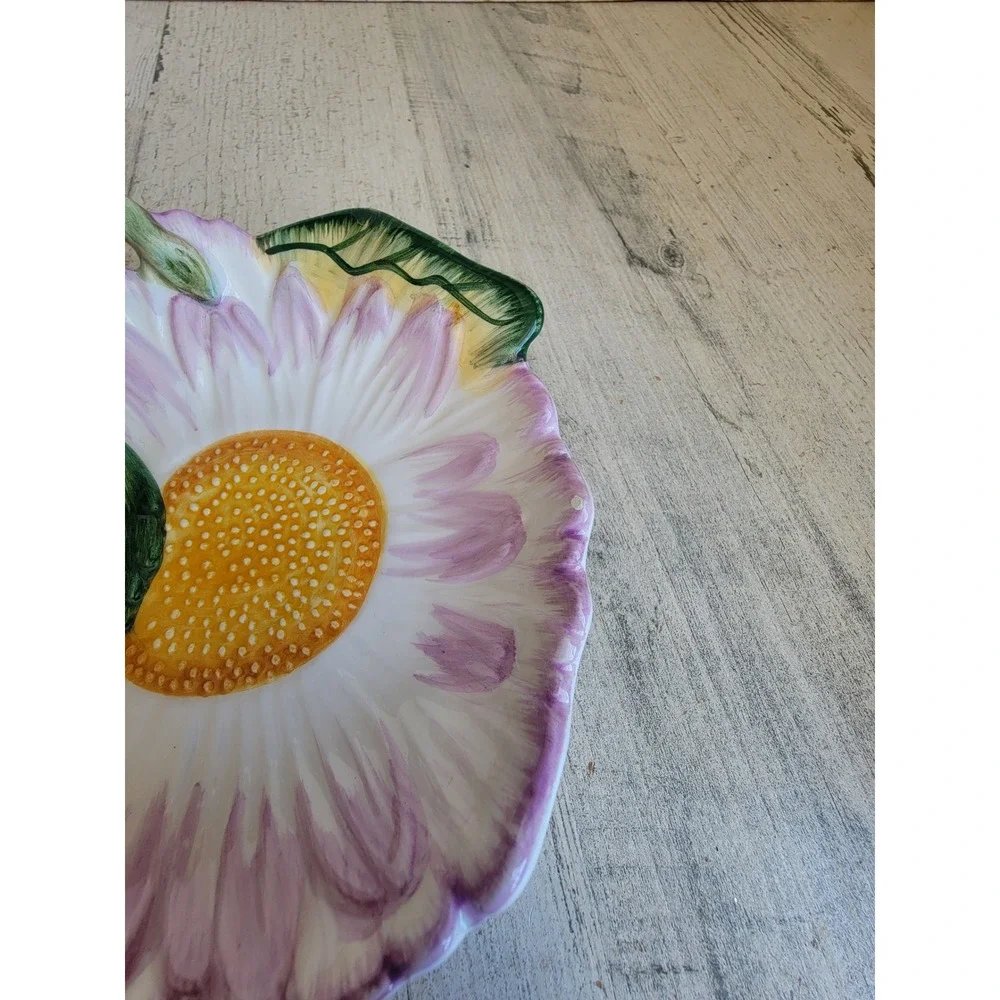 Palm tree vintage purple daisy plate vintage flower ceramic kitchen set home