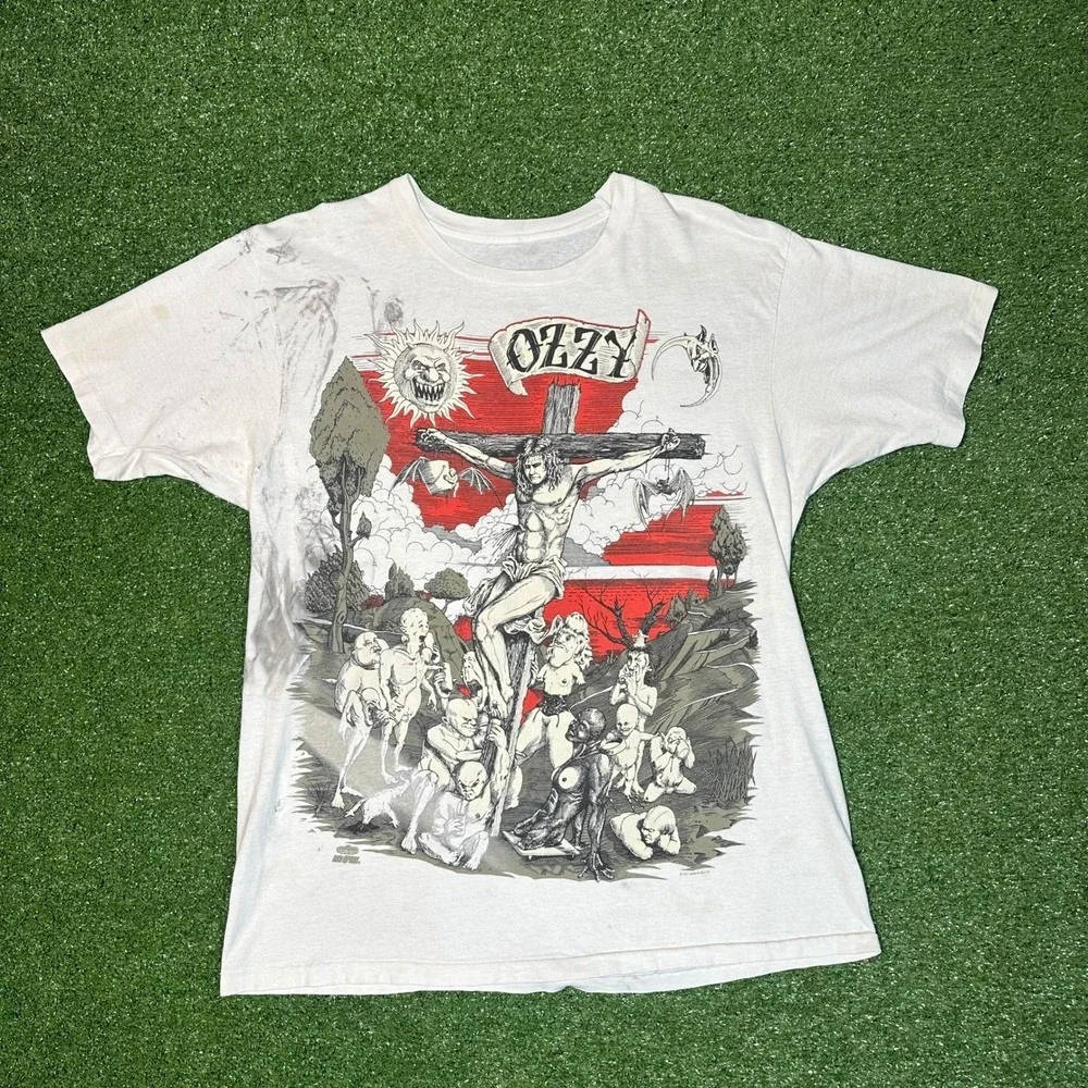 Vintage 1991 Ozzy Osbourne Crucifixion T Shirt‎ Glow in Dark Single Stitch Large
