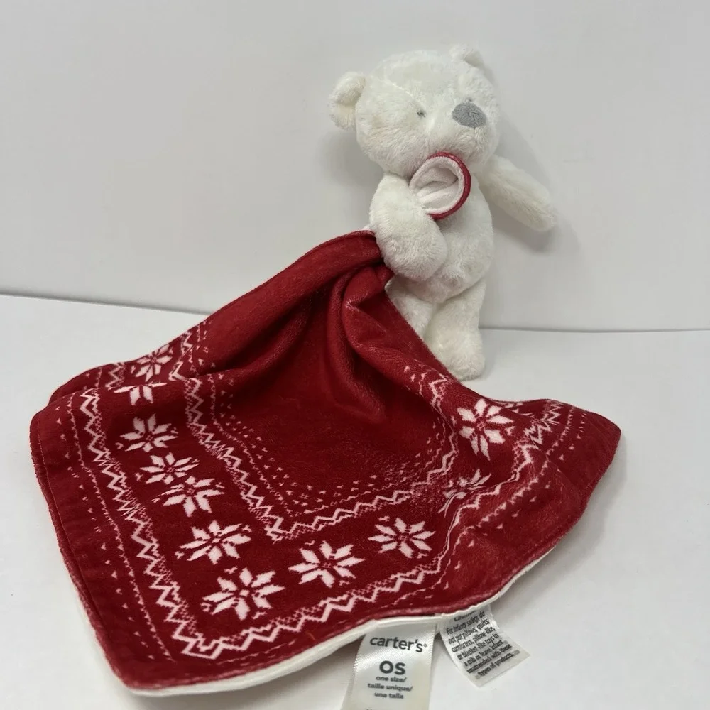 Carters Christmas lovey teddy bear rattle red Security Blanket baby cuddling toy
