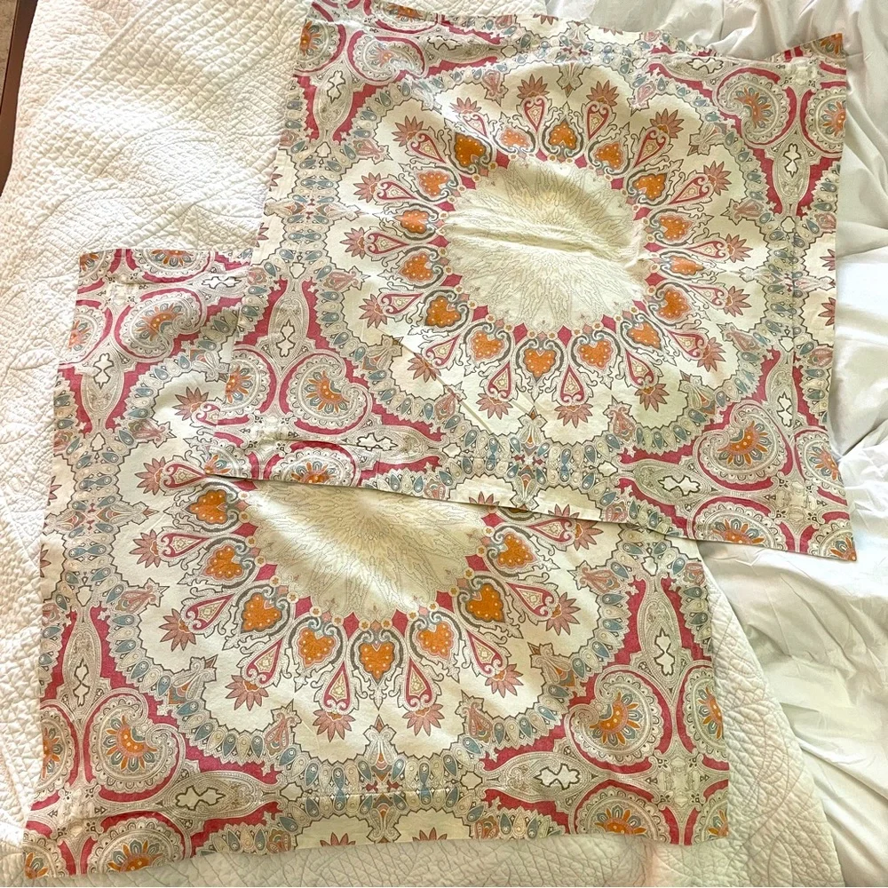 Pottery Barn Paisley Medallion Pillow Shams in Cream, Pink & Orange