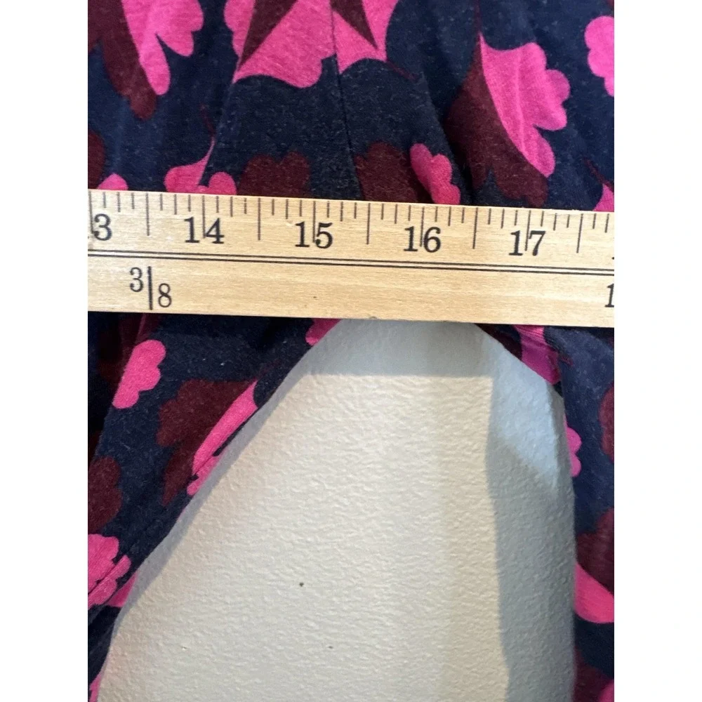 Boden Blouse Womens 4 Blue Pink Floral V Neck Jersey Wrap Top Long Sleeve Ruched
