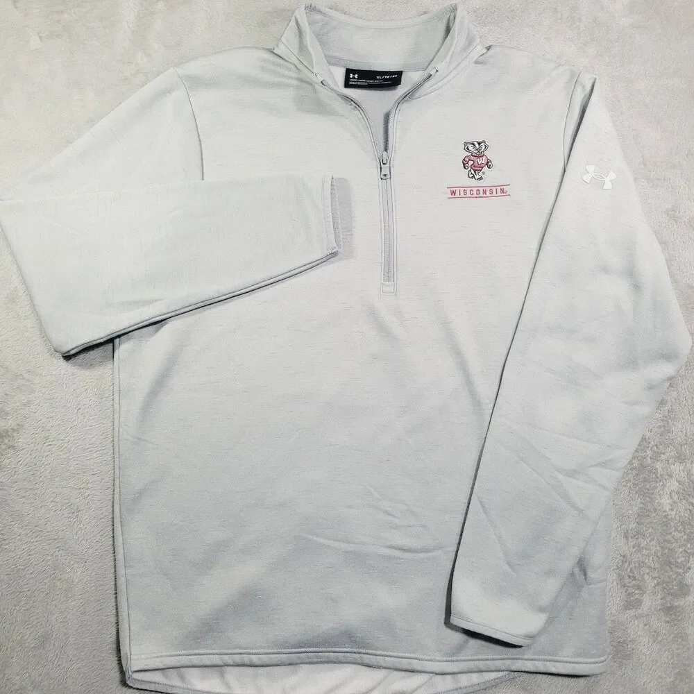Wisconsin Badgers Sweatshirt Mens XL Gray NCAA Basketball Under Armour 1/4 Zip