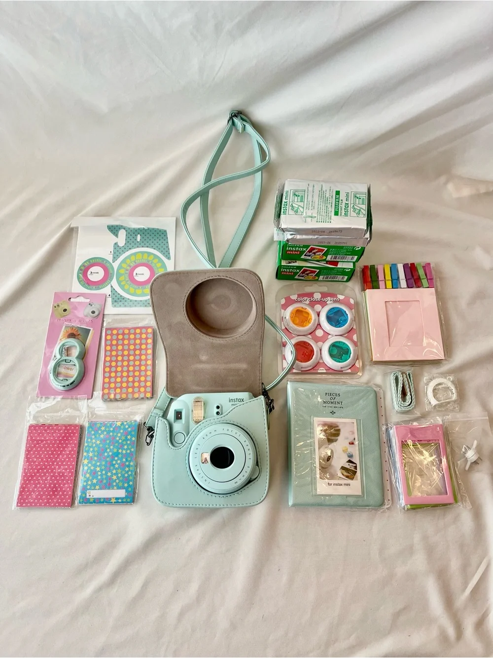 Fujifilm Instax Mini 9 Ice Blue Instant Camera Bundle Case Film Accessories