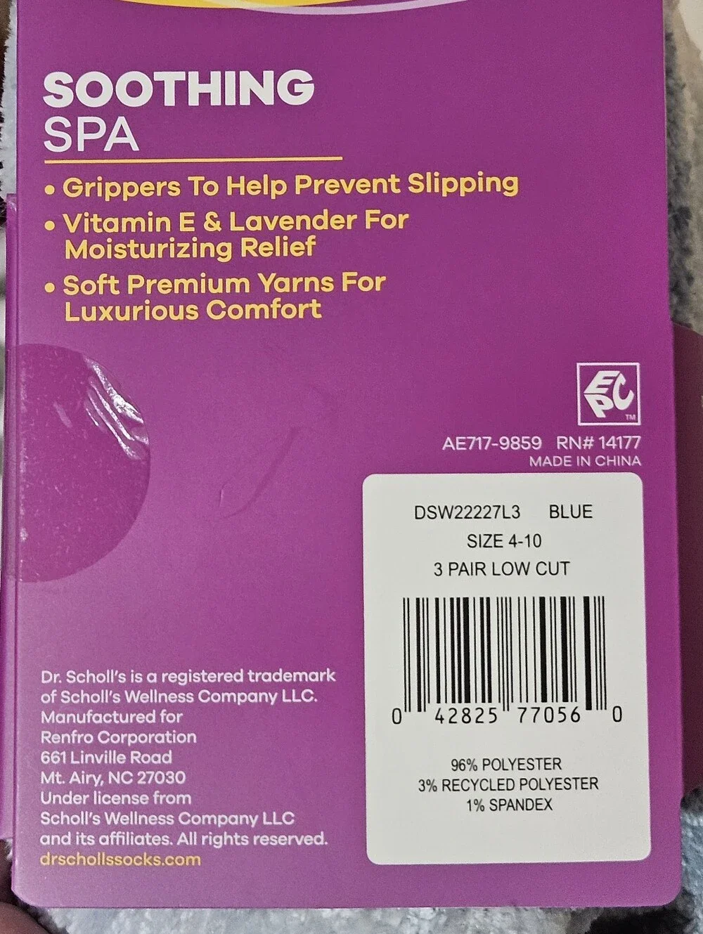 Dr. Scholl's 3 Pairs Women's Blue Soothing Spa Low Cut Non-Slip Socks Size 4-10