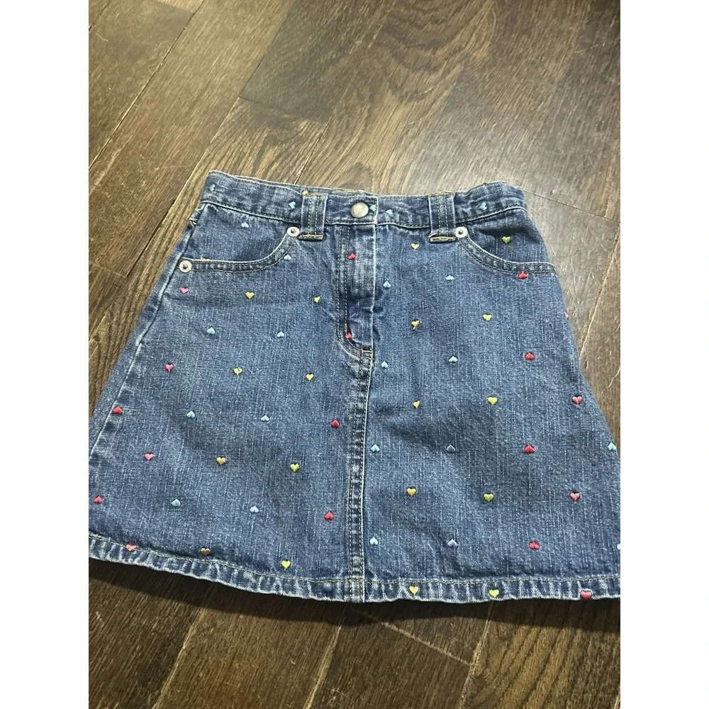 Gymboree Sugar and Spice Heart Denim Jean Skirt Size‎ 5 Embroidered
